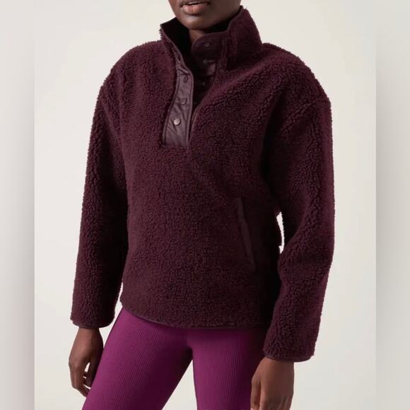 ATHLETA Cozy Sherpa Snap Sweatshirt Spiced Cabernet Plum Purple SMALL - Picture 1 of 9